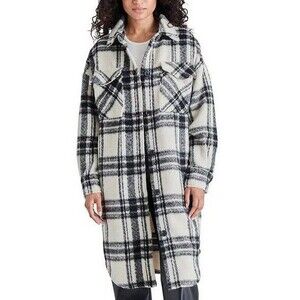 NWT Steve Madden Long Length Button Up Front Pocket Shirt Jacket Cream  XS